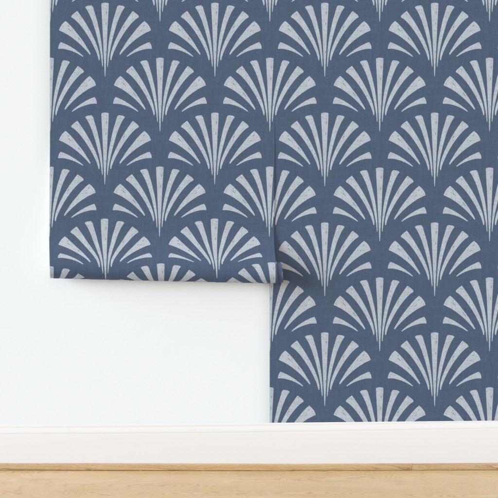 Linen Texture Coastal Art Deco Fan Wallpaper