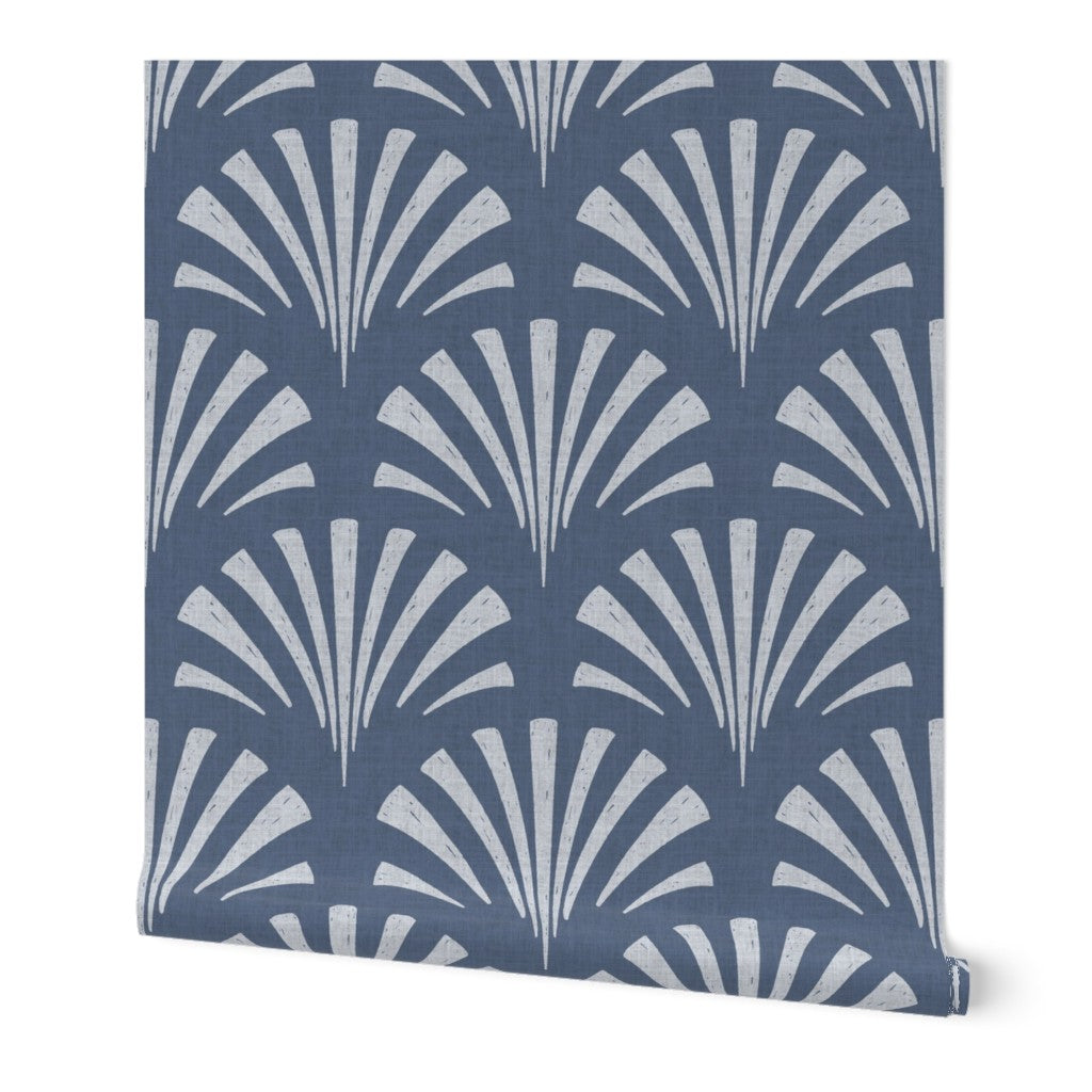 Linen Texture Coastal Art Deco Fan Wallpaper
