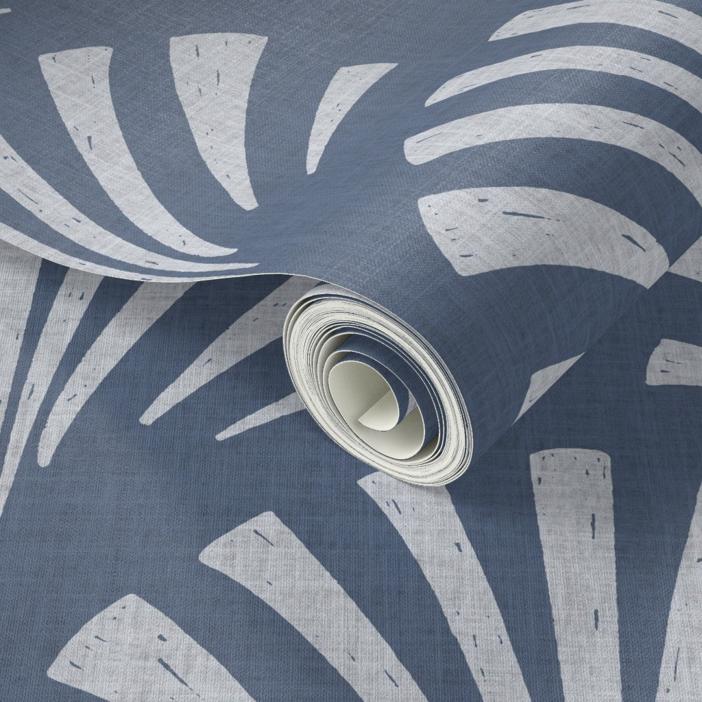 Linen Texture Coastal Art Deco Fan Wallpaper