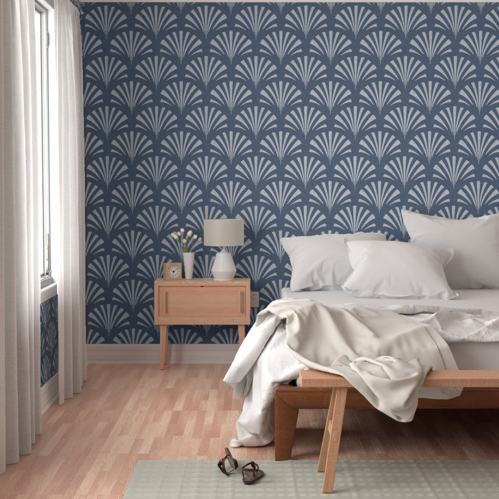 Linen Texture Coastal Art Deco Fan Wallpaper