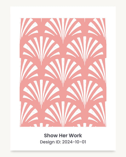 Coastal seashell art deco fan seamless repeating pattern