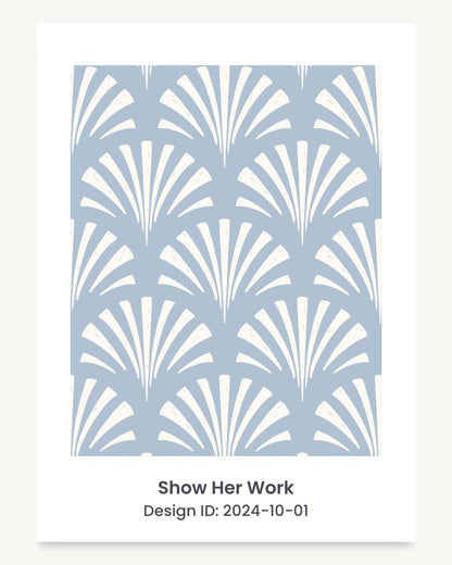 Coastal seashell art deco fan seamless repeating pattern
