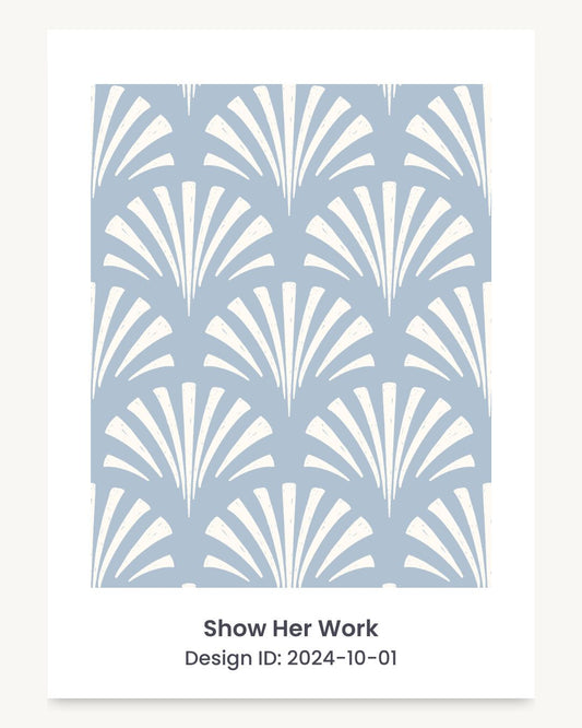 Coastal seashell art deco fan seamless repeating pattern