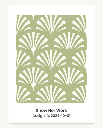 Coastal seashell art deco fan seamless repeating pattern