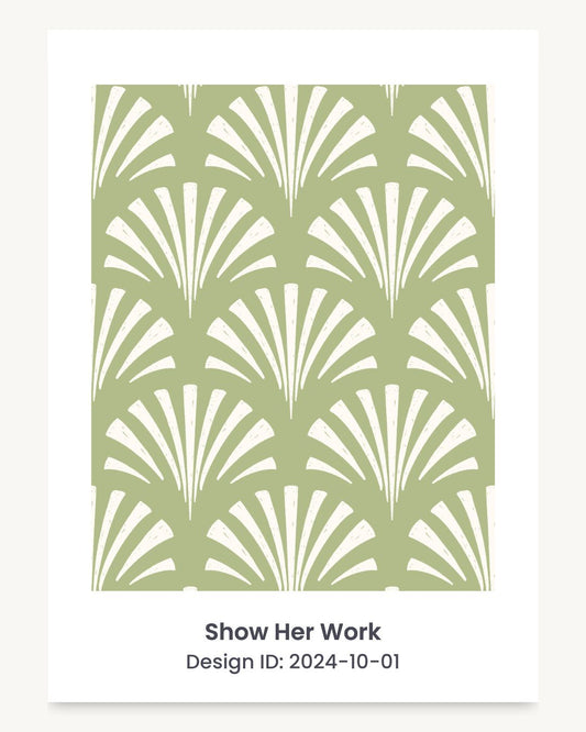 Coastal seashell art deco fan seamless repeating pattern