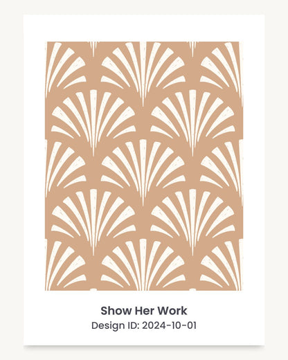 Coastal seashell art deco fan seamless repeating pattern