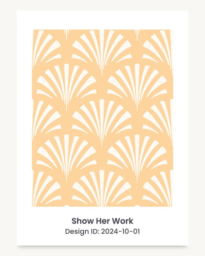 Coastal seashell art deco fan seamless repeating pattern